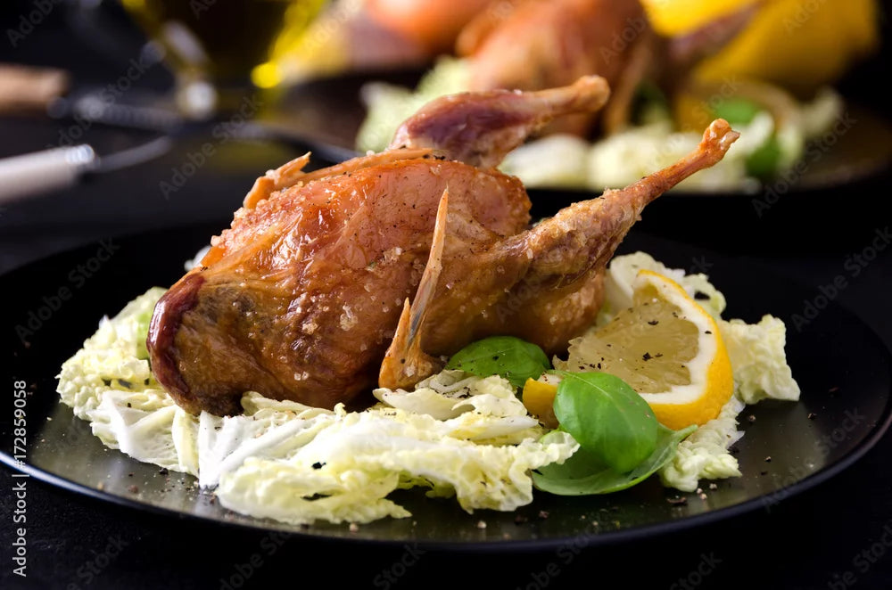 Quail with Charred Lemon and Herb Salad