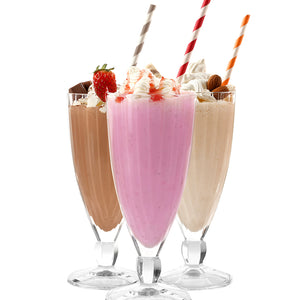 Chocolate, Vanilla and Strawberry milkshakes